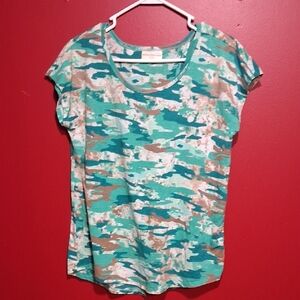 Bobbie Brooks Green and Brown Camouflage Short Sleeve Top